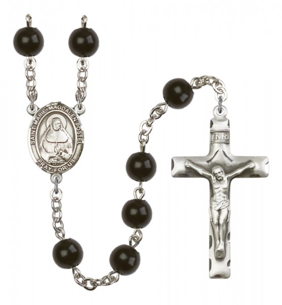 Men's St. Marie Magdalen Postel Silver Plated Rosary - Black