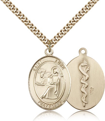 Oval Saint Luke Medal with Medicine Symbol - 14KT Gold Filled