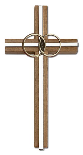 Marriage Cross with Eternity Rings in Walnut 6&quot; - Two-Tone Silver