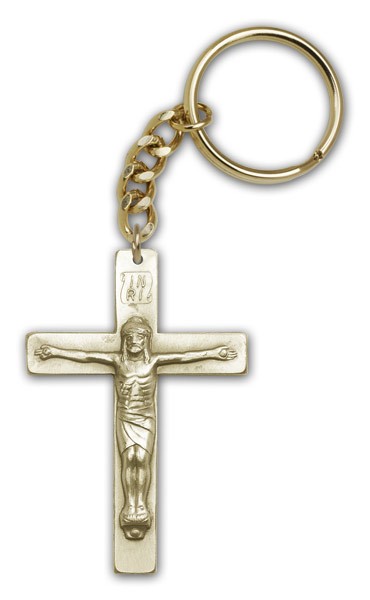 Crucifix Keychain - Antique Gold