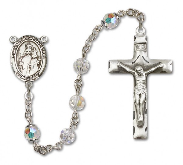 Our Lady of Consolation Rosary Our Lady of Mercy Sterling Silver Heirloom Rosary Squared Crucifix - Crystal