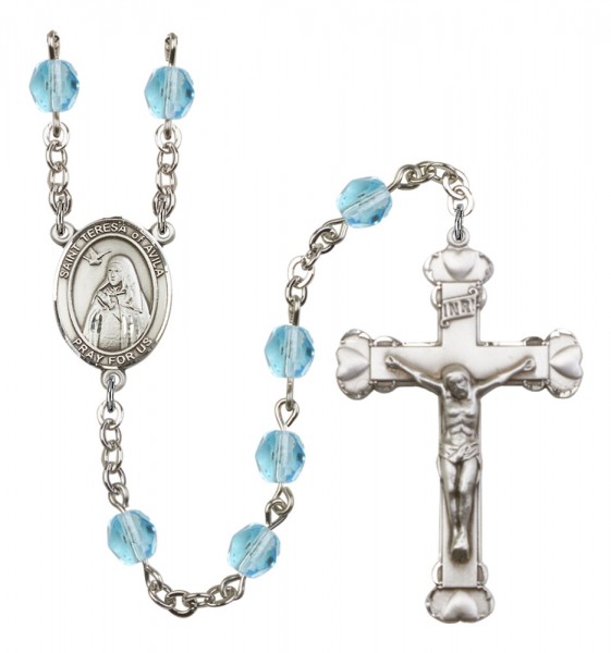 Women's St. Teresa of Avila Birthstone Rosary - Aqua
