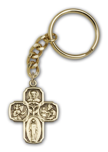 5-Way &amp; Holy Spirit Keychain - Antique Gold