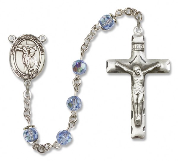 St. Paul Sterling Silver Heirloom Rosary Squared Crucifix - Light Sapphire