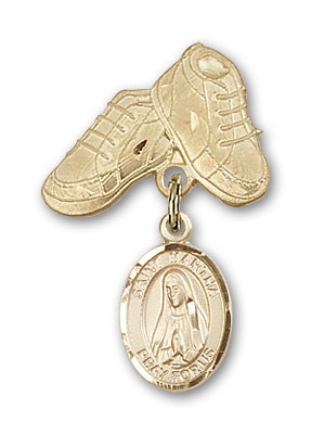 Pin Badge with St. Martha Charm and Baby Boots Pin - 14K Solid Gold