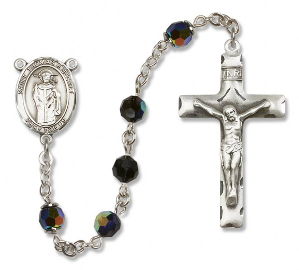 St. Thomas A Becket Sterling Silver Heirloom Rosary Squared Crucifix - Black