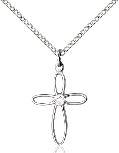 Cut-Out Cross Pendant with Birthstone Options - Crystal