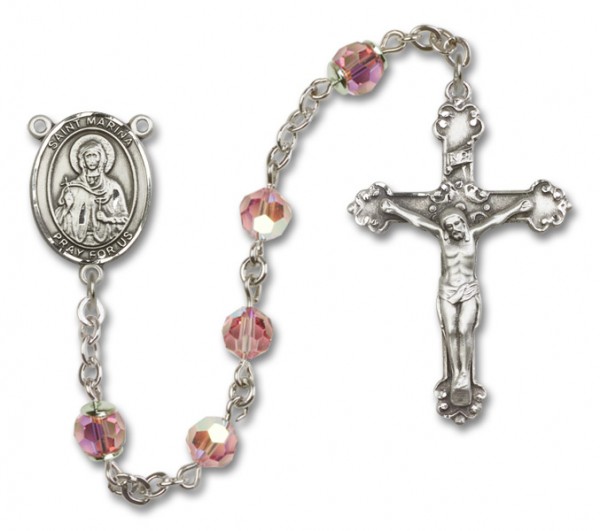 St. Marina Sterling Silver Heirloom Rosary Fancy Crucifix - Light Rose
