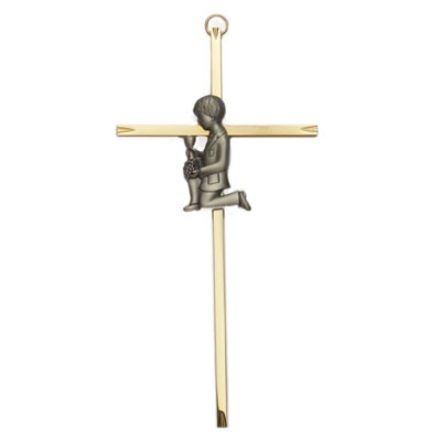 First Communion Boy's Brass Cross - 7 inch - Brass