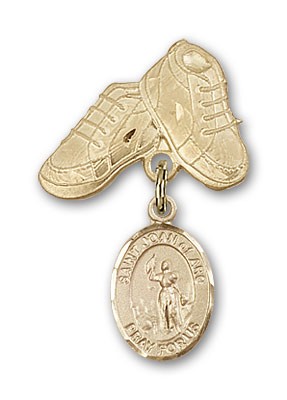Pin Badge with St. Joan of Arc Charm and Baby Boots Pin - Gold Tone