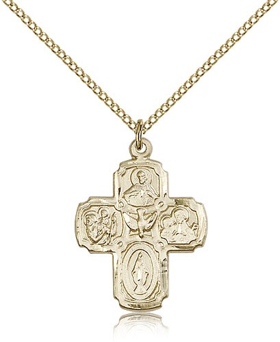 14kt Gold Filled 4-Way Pendant Gold Filled Lite Curb Chain Patron Saint 3/4 x 5/8