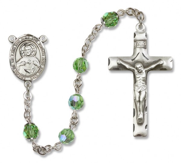 Scapular Sterling Silver Heirloom Rosary Squared Crucifix - Peridot