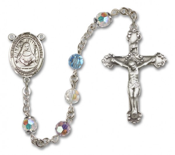 St. Edburga of Winchester Sterling Silver Heirloom Rosary Fancy Crucifix - Multi-Color