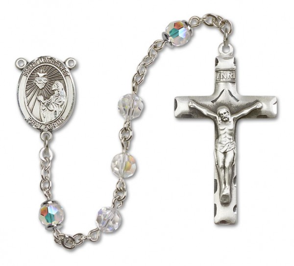 St. Margaret Mary Alacoque Sterling Silver Heirloom Rosary Squared Crucifix - Crystal