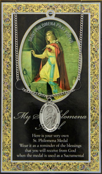 St. Philomena Medal in Pewter with Bi-Fold Prayer Card - Silver tone