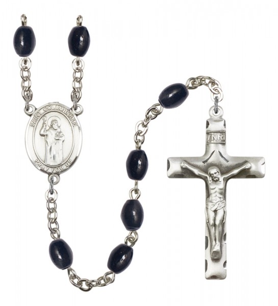 Men's St. Columbkille Silver Plated Rosary - Black Oval