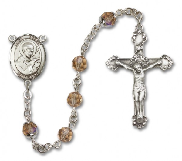 St. Robert Bellarmine Sterling Silver Heirloom Rosary Fancy Crucifix - Topaz