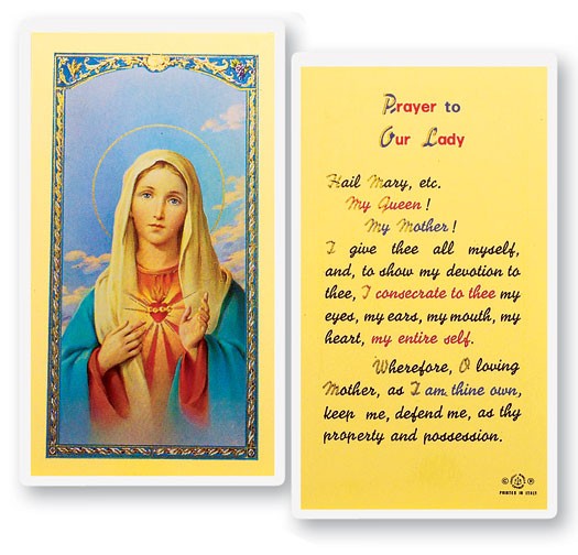 Prayer To Our Lady the Immaculate Heart of Mary Laminated Prayer Card - 25 Cards Per Pack .80 per card