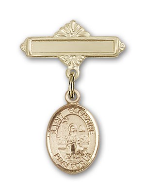 Pin Badge with St. Germaine Cousin Charm and Polished Engravable Badge Pin - 14K Solid Gold