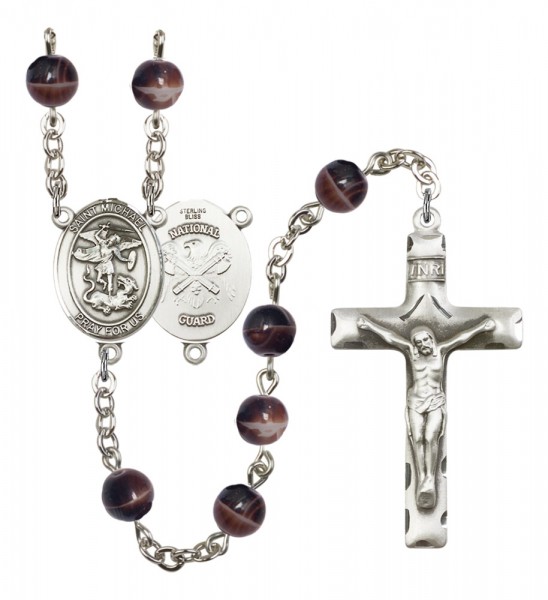 Men's St. Michael National Guard Silver Plated Rosary - Brown