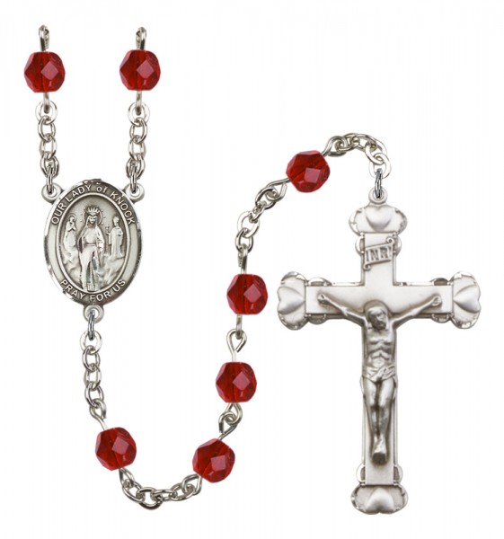 Women's Our Lady of Knock Birthstone Rosary - Ruby Red
