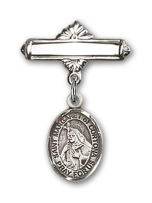 Pin Badge with St. Margaret of Cortona Charm and Polished Engravable Badge Pin - Silver tone