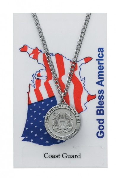 Round St. Michael Coast Guard Medal with Prayer Card - Silver tone