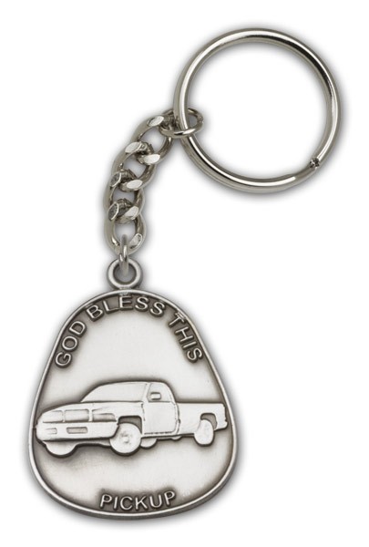 God Bless This Pickup Keychain - Antique Silver