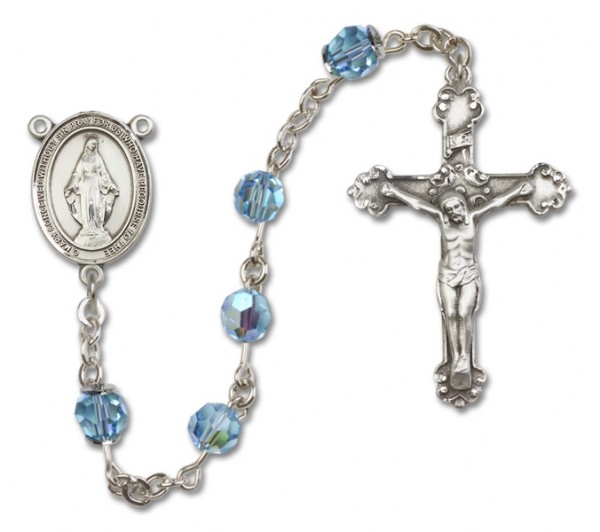 Miraculous Sterling Silver Heirloom Rosary Fancy Crucifix - Aqua