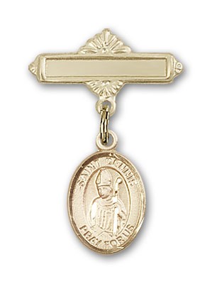 Pin Badge with St. Dennis Charm and Polished Engravable Badge Pin - Gold Tone