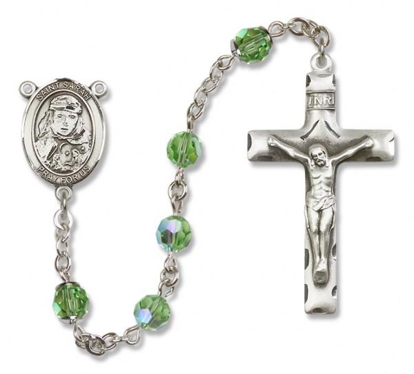St. Sarah Sterling Silver Heirloom Rosary Squared Crucifix - Peridot