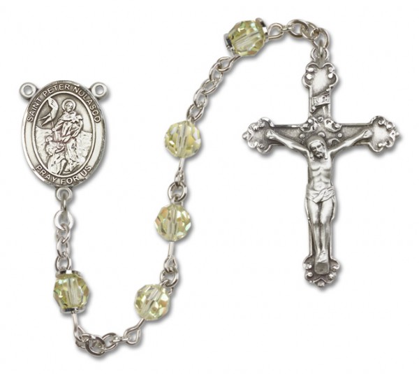 St. Peter Nolasco Sterling Silver Heirloom Rosary Fancy Crucifix - Zircon