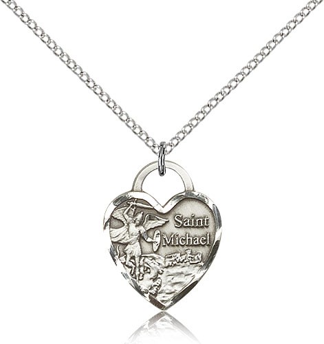 Women's Heart Shaped St. Michael The Archangel Medal - Sterling Silver