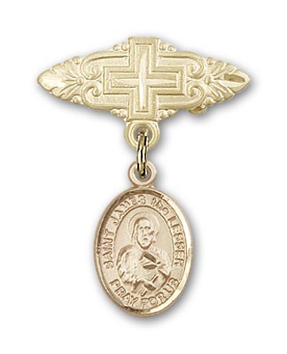 Pin Badge with St. James the Lesser Charm and Badge Pin with Cross - 14K Solid Gold