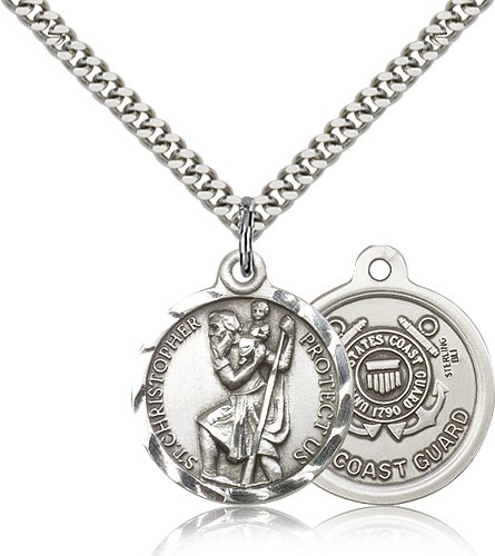 Coast Guard St. Christopher Medal - Nickel Size - Sterling Silver