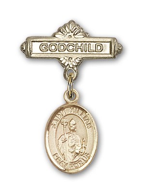 Pin Badge with St. Kilian Charm and Godchild Badge Pin - 14K Solid Gold