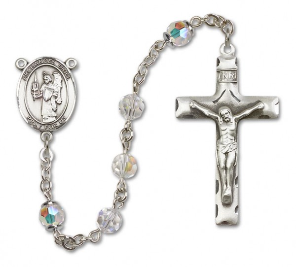 St. Uriel Sterling Silver Heirloom Rosary Squared Crucifix - Crystal