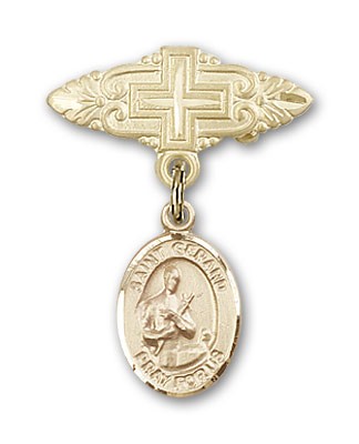 Pin Badge with St. Gerard Charm and Badge Pin with Cross - Gold Tone
