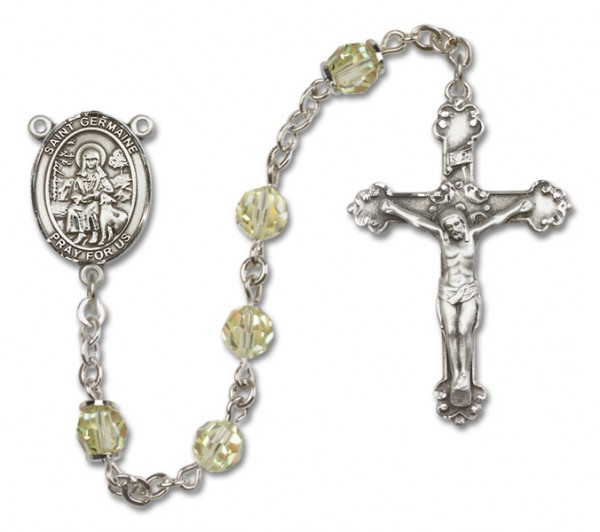 St. Germaine Cousin Sterling Silver Heirloom Rosary Fancy Crucifix - Zircon