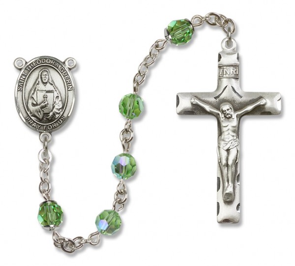 St. Theodora Guerin Sterling Silver Heirloom Rosary Squared Crucifix - Peridot
