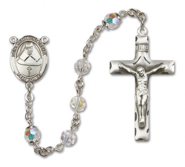 St. Katharine Drexel Sterling Silver Heirloom Rosary Squared Crucifix - Crystal
