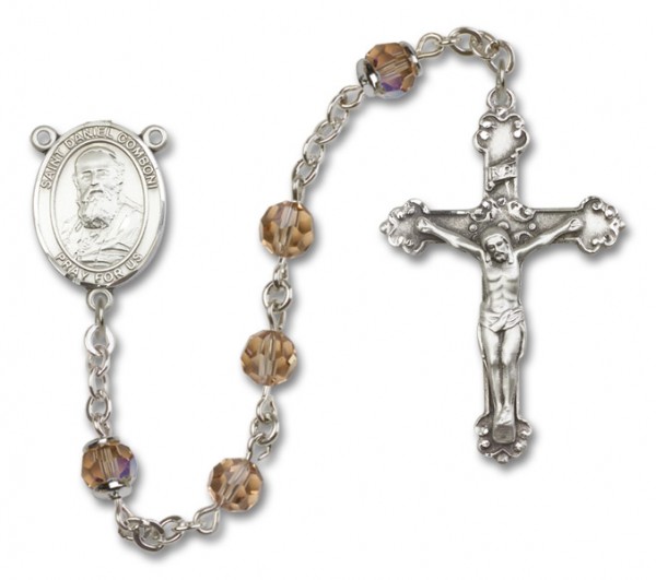 St. Daniel Comboni Sterling Silver Heirloom Rosary Fancy Crucifix - Topaz