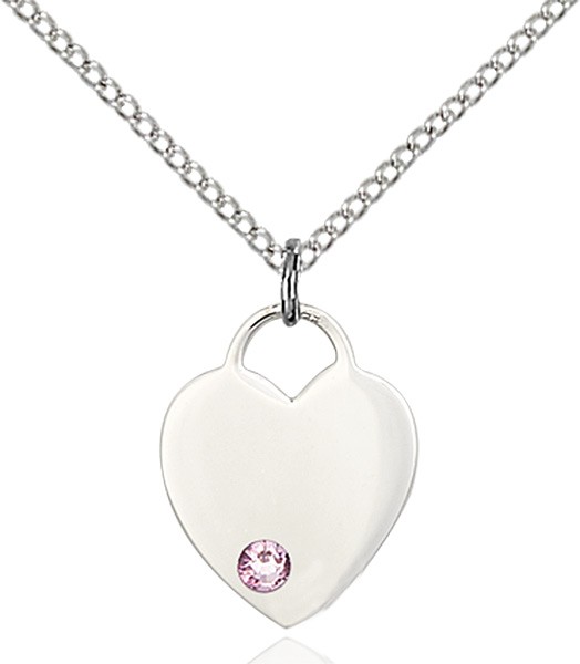 Small Heart Shaped Pendant with Birthstone Options - Light Amethyst