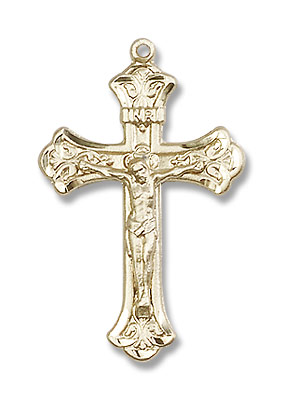 Classic Crucifix Pendant with Fleur de Lis Tips - 14K Solid Gold