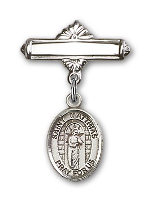 Pin Badge with St. Matthias the Apostle Charm and Polished Engravable Badge Pin - Silver tone