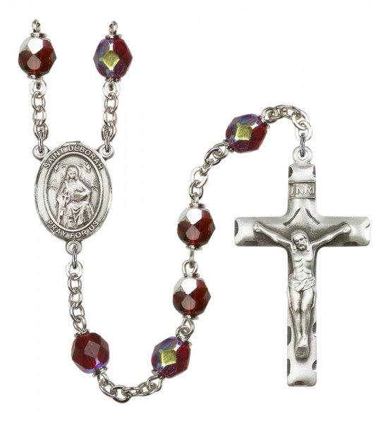 Men's St. Deborah Silver Plated Rosary - Garnet