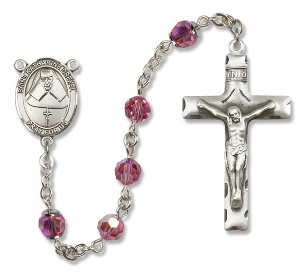 St. Katharine Drexel Sterling Silver Heirloom Rosary Squared Crucifix - Rose