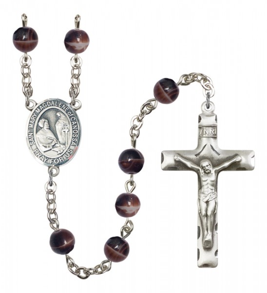 Men's St. Mary Magdalene of Canossa Silver Plated Rosary - Brown