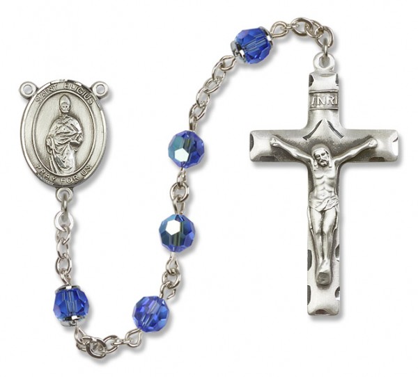 St. Eligius Sterling Silver Heirloom Rosary Squared Crucifix - Sapphire