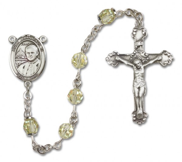 Pope John Paul II Sterling Silver Heirloom Rosary Fancy Crucifix - Jonquil